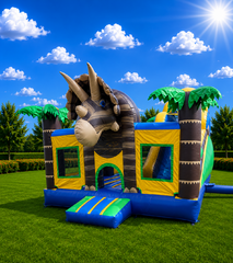 Triceratops bounce house slide combo