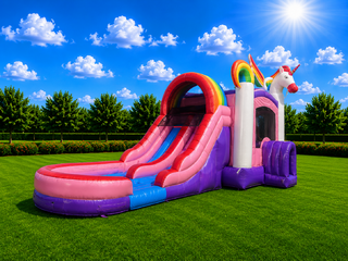 Unicorn Extreme bounce house with dual lane slide