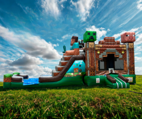 Pixel Combo bounce house with dual lane slide