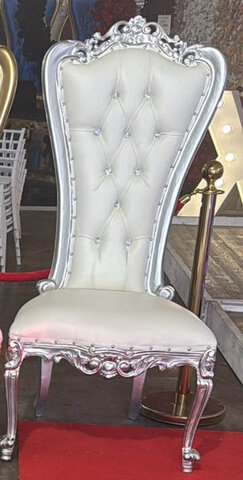 White and Silver Medium Throne Chair