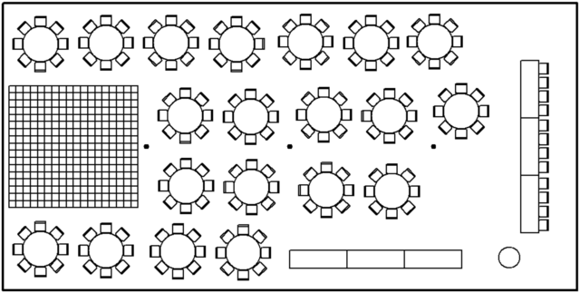 Layout of 40 x 80 Wedding Tent with Round Tables and Dance Floor plus Buffet and Head Table