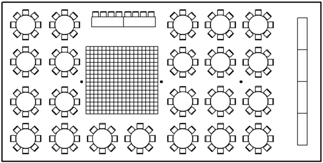 Layout of 40 x 80 Wedding Tent with Round Tables and Dance Floor