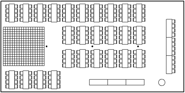 Layout of 40 x 80 Wedding Tent with Banquet Tables and Dancefloor Plus Head Table and Buffet