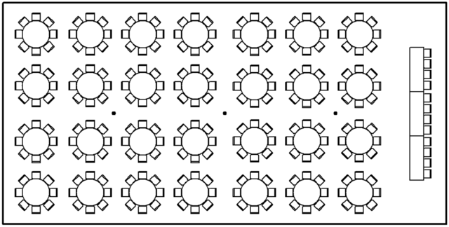 Layout of 40 x 80 Tent Filled with Round Tables and Head Table