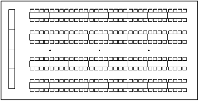 Layout of 40 x 80 Tent Filled with Banquet Tables in Long Rows with Buffet