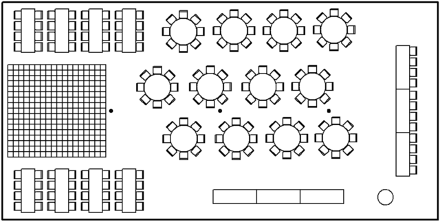 Layout of 40 x 80 Wedding Tent with Mixed Tables and Dance Floor plus Head Table and Buffet