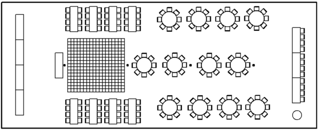 40 x 100 with Banquets & Rounds, Head Table, Buffet and Dance Floor