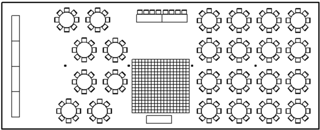 40 x 100 with Round Tables, Buffet, Head Table and Dance Floor