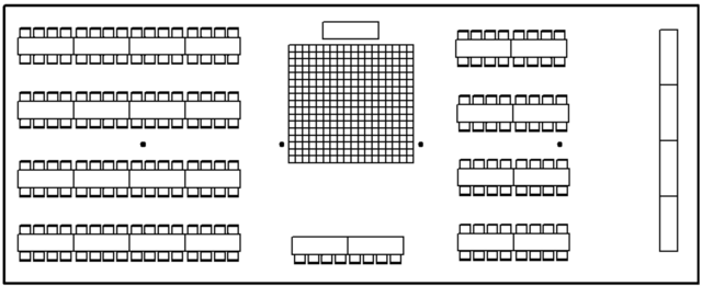 40 x 100 with Banquet Tables, Buffet, Head Table and Dance Floor