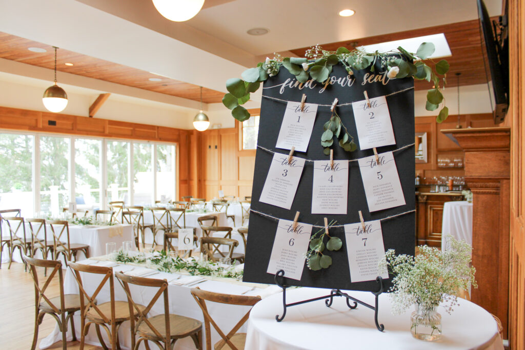 Wedding seating chart display indoors