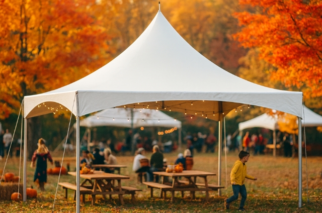 White tent at fall event White tent at fall event