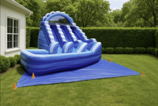 19' Tall Blue Wave Marble (WET) Double Lane Curve Slide, New For '25