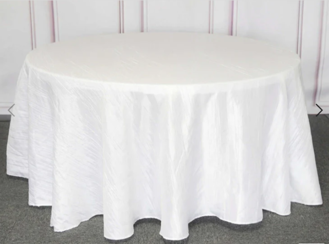 120 in Round Table Linen:  Crinkle Taffeta White