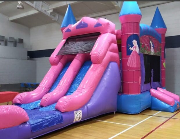 Princess Double Slide Castle with basketball hoop