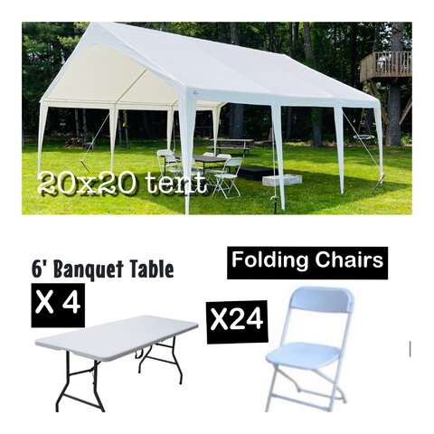 20X20 Tent Package 4 banquet tables 24 chairs Weekend Special