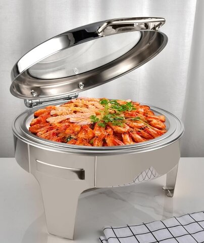 ROUND CHAFING DISH SILVER 6QT- SOFT CLOSE