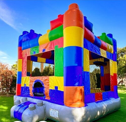 Lego bounce house with basketball hoop