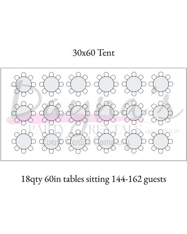 30 x 60 FRAME TENT PKG 144 WHITE CHAIRS 18 TABLES 