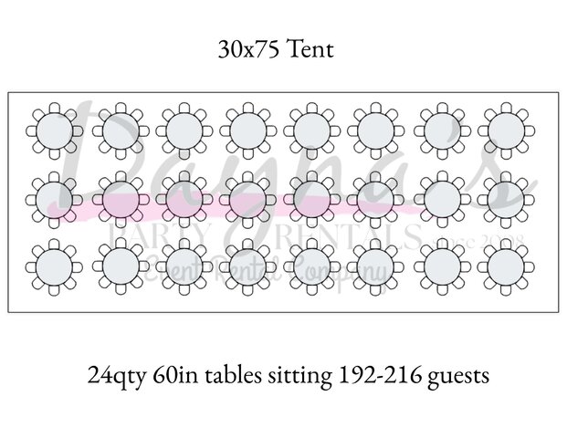 30 x 75 FRAME TENT PKG 192 WHITE CHAIRS 24 TABLES