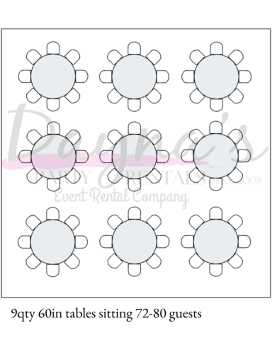 30 x 30 FRAME TENT PKG 72 WHITE CHAIRS 9 TABLES 