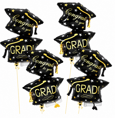Black and Gold Graduation Hat Balloon 32''