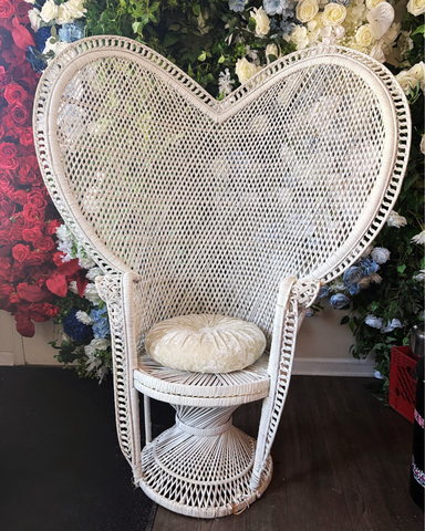 Wicker White Peacock Chair with Pillow $75