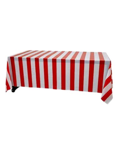 Vinyl Red and White Striped 8' Table Covers