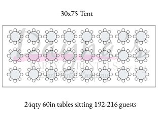30 x 75 FRAME TENT PKG 192 WHITE CHAIRS 24 TABLES