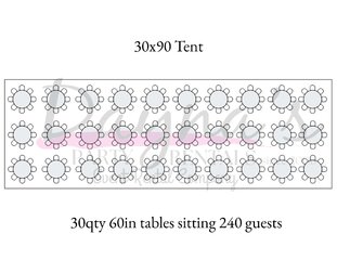 30 x 90 FRAME TENT PKG 240 WHITE CHAIRS 30 TABLES