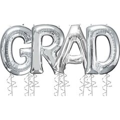 'Grad' Balloons Set Sliver, 40in Foil Graduation Balloons Large