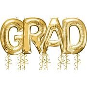 'Grad' Balloons Set Gold, 40in Foil Graduation Balloons Large