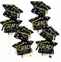 Black and Gold Graduation Hat Balloon 32''