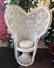 Wicker White Peacock Chair with Pillow $75