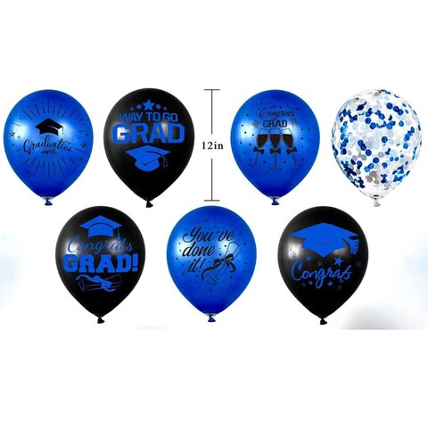 Blue Graduation Balloon Bunch 7qty Latex 12''