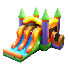 Orange Rainbow Bounce House Double Lane Slide Combo