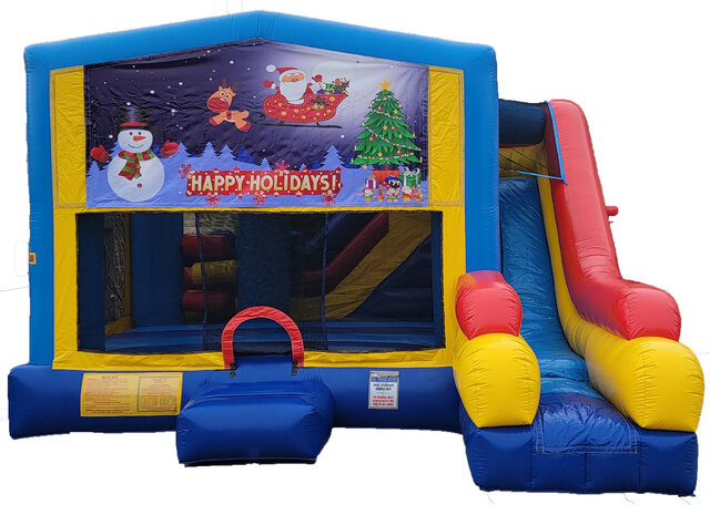 Happy Holidays Obstacle Bounce House with Slide