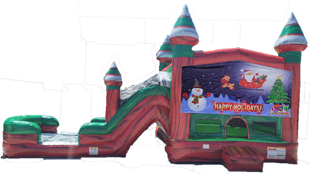 Happy Holidays Midnight Castle Bounce House with Dual Slide