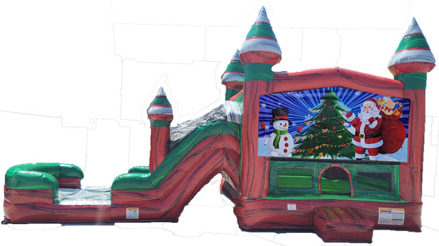 Merry Christmas Midnight Castle Bounce House with Dual Slide
