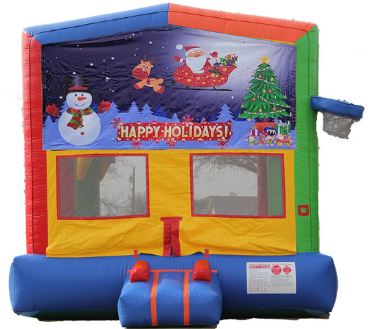 Happy Holidays Bounce House with Hoop