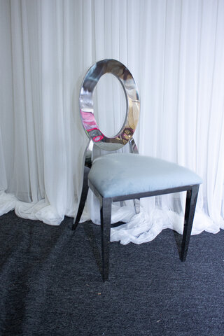 Oz Chrome Chair w/ Baby Blue Velvet Cushion 