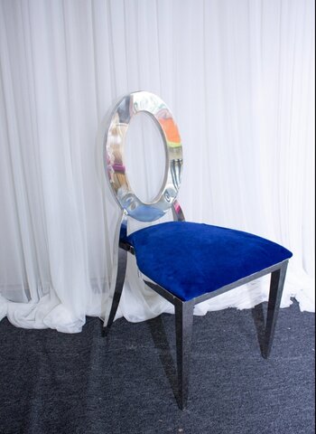 Oz Chrome Chair w/Royal Blue Velvet Cushion 