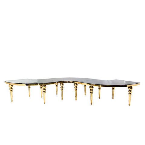 Marion Serpentine Table - Gold & Dark Mirror Top