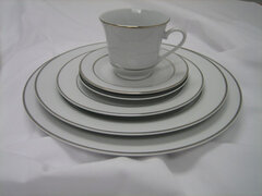 Coffee Cup and Saucer White with Silver Rim 