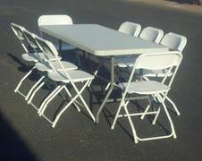 Banquet Table & 6 White Chairs