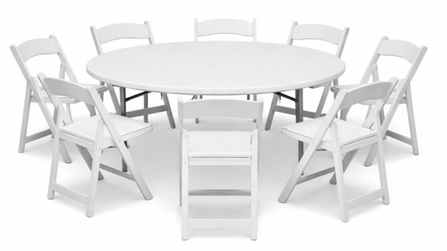 Round Table and White Resin Chair