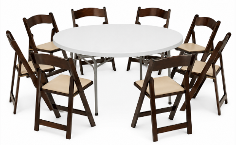 Round Table and Wooden Chair 