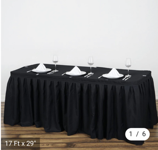 17ft Black Pleated Polyester Table Skirt, Banquet Folding Table Skirt