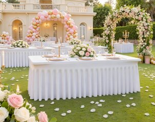 8FT Spandex Table Cover Skirt with Ruffles - White