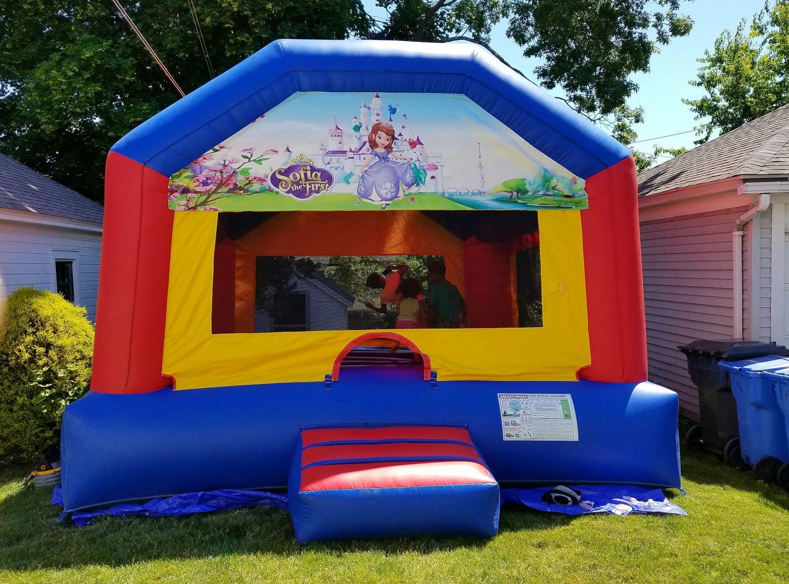 bounce house slide into pool