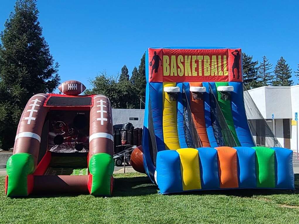 Basketball and football inflatable game rentals set up in Carmichael CA